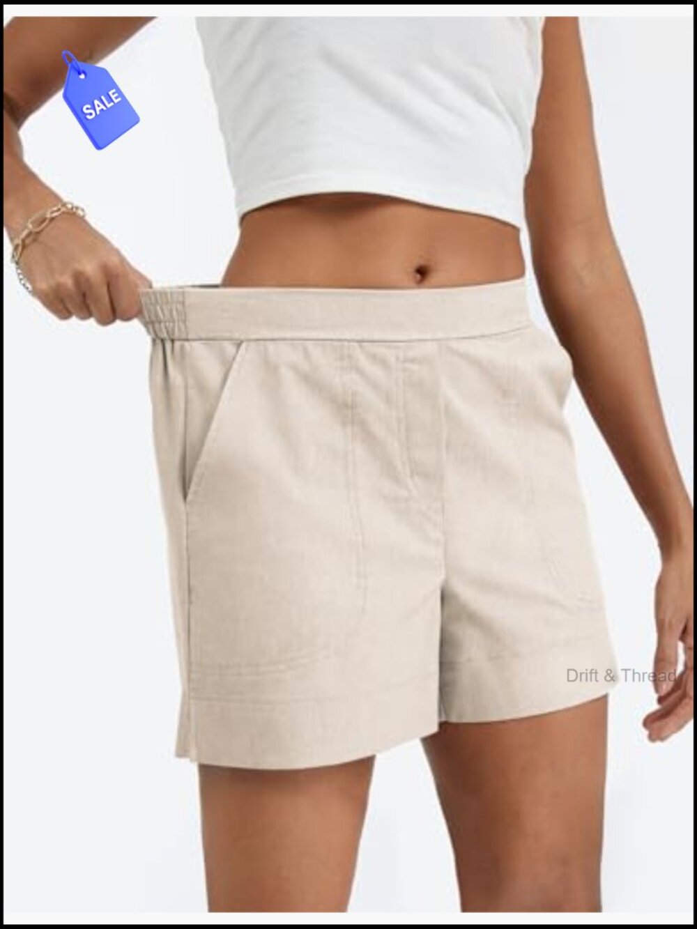 Linen-Blend Wide-Leg Shorts Mid-Rise with Pockets Casual Summer - Picture 4 of 7